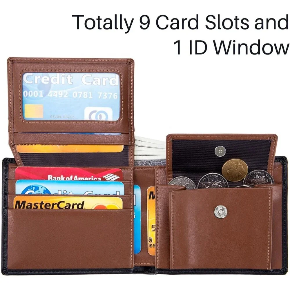 Men's Leather Wallet with Coin Pocket Flip Up ID Window RFID